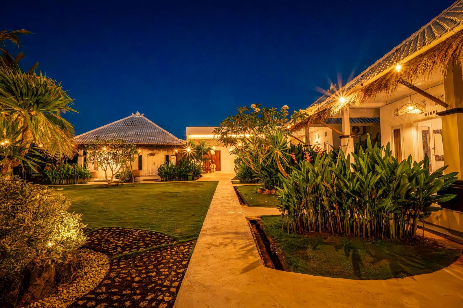 Estate lawn at blue hour