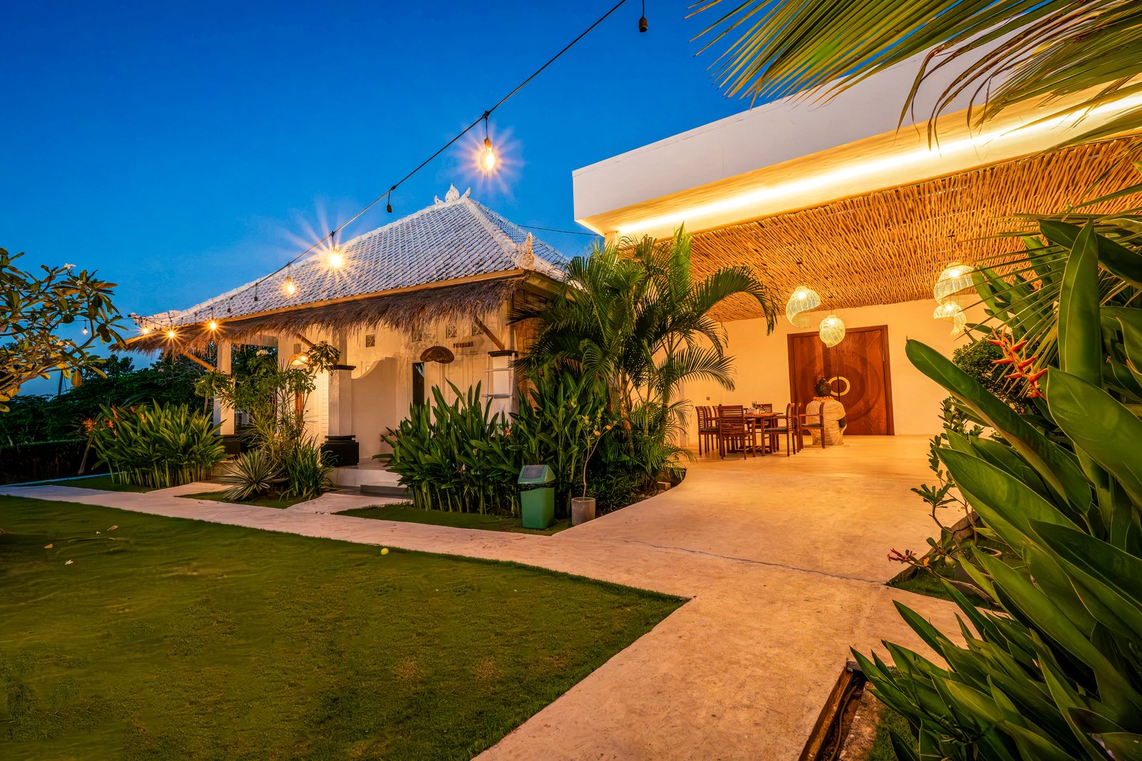Villa entrance at dusk